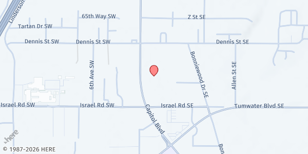 Map showing The King's Storehouse Food Pantry at 6820 Capitol Blvd SE, Tumwater, WA