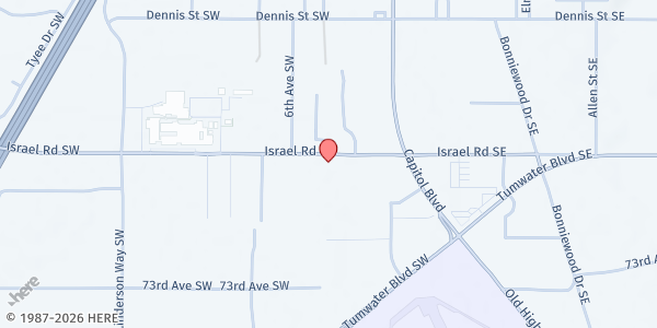 Map showing Thurston County Food Bank at 311 Israel Rd, Tumwater, WA