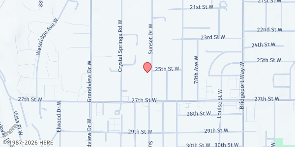 Map showing Families Unlimited Network at 2610 Sunset Dr W, University Place, WA