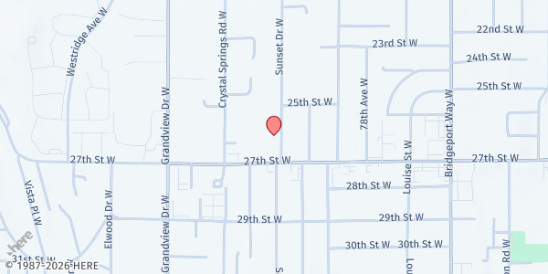 Map showing Families Unlimited Network - Sunset Drive at 2610 Sunset Dr W, University Place, WA