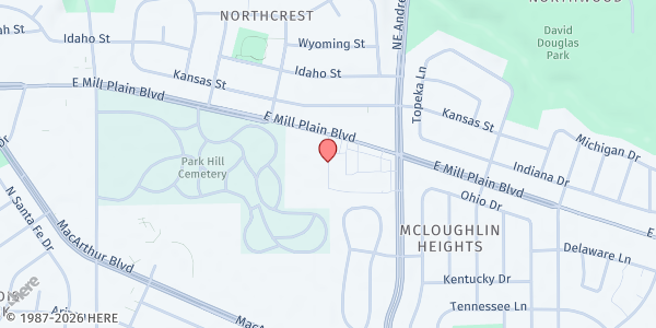 Map showing 5 & 2 Food Pantry at Calvary Chapel Vancouver at 6503 E Mill Plain Blvd, Vancouver, WA