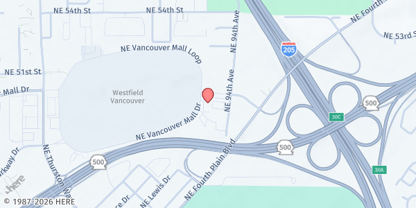 Map showing Bertha's Place at 9201 NE Vancouver Mall Dr, Vancouver, WA