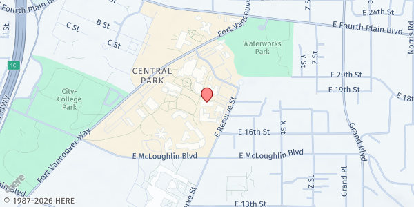 Map showing Clark College - Penguin Pantry at 1933 Fort Vancouver Way, Vancouver, WA