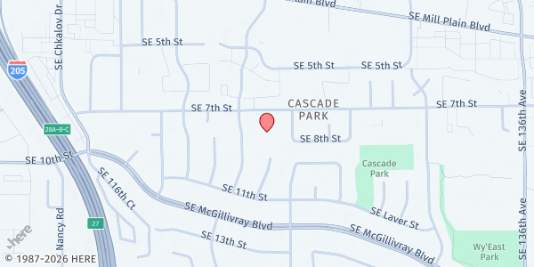 Map showing East Vancouver Community Church at 12415 SE 7th St, Vancouver, WA