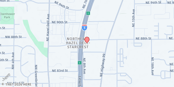 Map showing Greater Faith Church - Mustard Seed Faith Food Pantry at 811 NE 88th Circle, Vancouver, WA