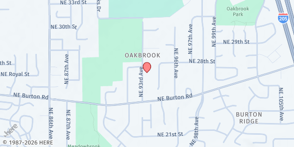 Map showing Janus Youth Program - Oakbridge Youth Shelter at 2609 NE 93rd St, Vancouver, WA
