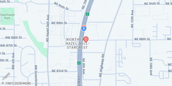 Map showing Mustard Seed Food Pantry at 811 NE 88th Cir, Vancouver, WA