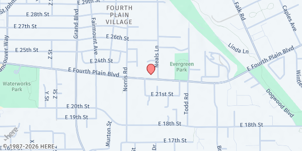Map showing Recovery Cafe Clark County at 3312 E 4th Plain Blvd, Vancouver, WA