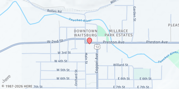 Map showing Waitsburg Resource Center at 106 Preston Ave, Waitsburg, WA