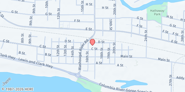 Map showing Meals on Wheels People - Washougal Senior Center at 1681 C Street, Washougal, WA
