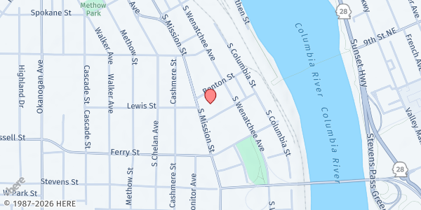 Map showing Wenatchee CSO at 805 S Mission St, Wenatchee, WA