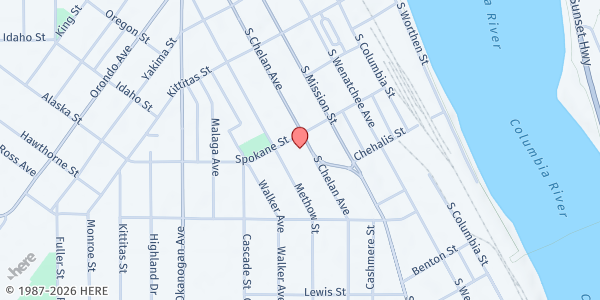 Map showing Wenatchee Food Bank at 504 South Chelan Avenue, Wenatchee, WA