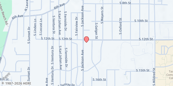 Map showing Nourish Pierce County Jackson Street at 7410 South 12th Street, West End, WA
