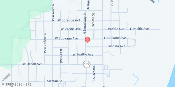 Map showing South Beach Food Bank at 314 N Broadway St, Westport, WA
