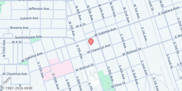 Map showing Salvation Army Food Bank at 9 S 6th Ave, Yakima, WA