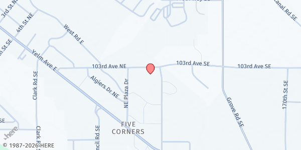 Map showing First Baptist Church Yelm at 602 103rd Ave SE, Yelm, WA