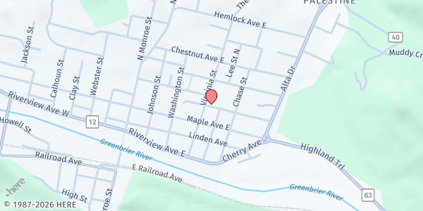 Map showing ALDERSON FOOD PANTRY at 500 ELMWOOD AVE., ALDERSON, WV