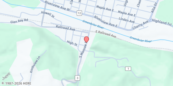 Map showing Alderson Ministerial Association food pantry at South Monroe St., Alderson, WV