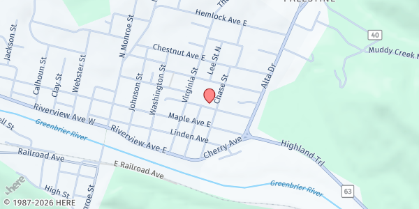 Map showing GREENBRIER CO. FAMILY SUPPORT CENTER at 305 ELMWOOD AVE., ALDERSON, WV