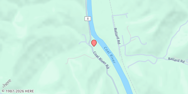 Map showing Alum Creek Community Center at 4452 Coal River Rd, Alum Creek, WV