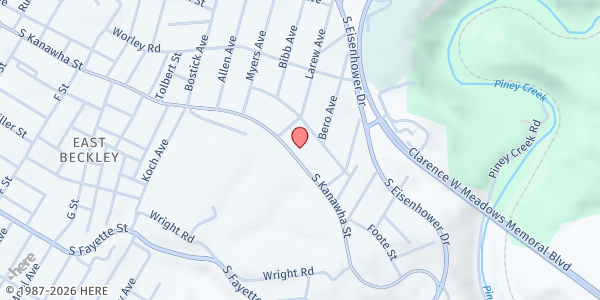 Map showing BECKLEY CHURCH OF GOD at 2213 S. KANAWHA STREET, BECKLEY, WV