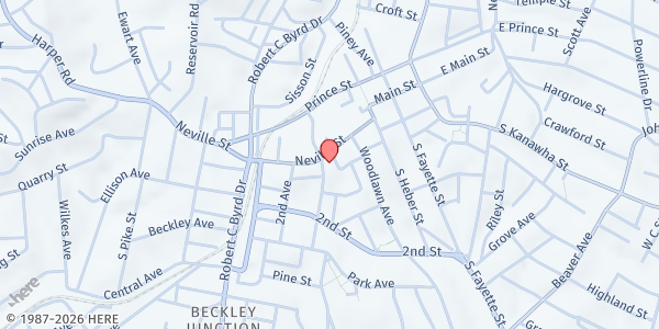 Map showing Beckley First Baptist Backpack Ministry at 422 Neville St., Beckley, WV