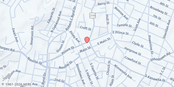 Map showing Carpenters Corner at 102 Prince St, Beckley, WV