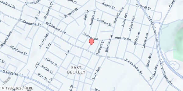 Map showing Food for Body and Soul - Beckley at 110 Earle St., Beckley, WV