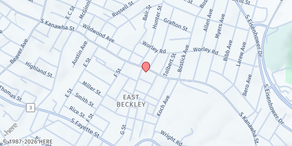 Map showing FOOD FOR BODY AND SOUL at 1604 S. KANAWHA STREET, BECKLEY, WV