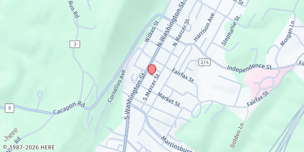 Map showing MORGAN COUNTY EMERGENCY ASSISTANCE TEAM at 117 LIBERTY STREET, BERKELEY SPRINGS, WV