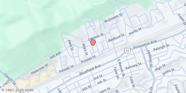 Map showing CONNECTION TO THE CONNECTION INC at 214 CHURCH ST, BLUEFIELD, WV