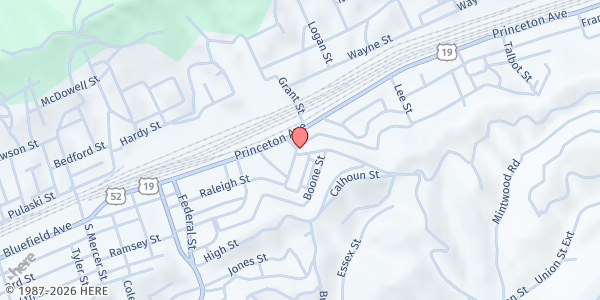 Map showing Sacred Heart Catholic Church at 1003 Wyoming St., Bluefield, WV