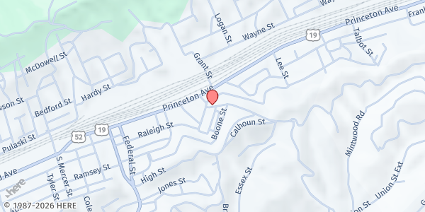 Map showing Sacred Heart Catholic Church Food Pantry at 1017 Wyoming St., Bluefield, WV