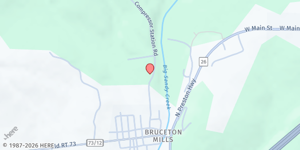 Map showing Bruceton United Methodist Church at 285 Compressor Station Rd, Bruceton Mills, WV