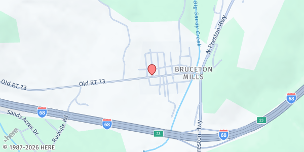 Map showing NORTH PRESTON FOOD PANTRY at 1 ARMSTRONG AVE., BRUCETON MILLS, WV