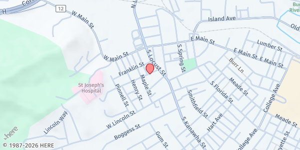 Map showing Central WV Center for Pregnancy Care, Inc. at 8 MEADOW STREET, BUCKHANNON, WV