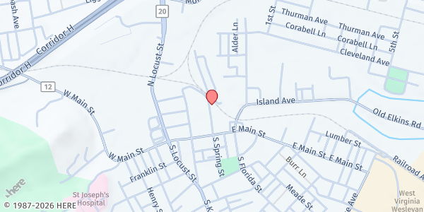 Map showing Salvation Army - Buckhannon at 21 N Spring St, Buckhannon, WV