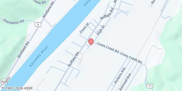 Map showing First Baptist Church Of Buffalo Food Pantry at 407 High St., Buffalo, WV