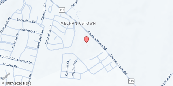 Map showing St. James the Greater Roman Catholic Church at 49 Crosswinds Dr., Charlest Town, WV