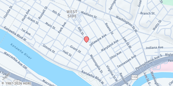 Map showing A More Excellent Way Life Center at 519 CENTRAL AVE, CHARLESTON, WV