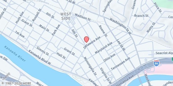 Map showing A More Excellent Way Life Center Church at 504 Virginia St. West, Charleston, WV