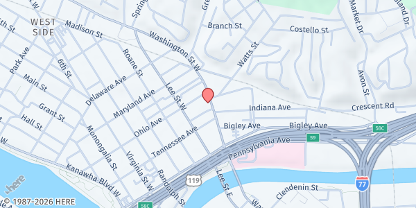 Map showing Bream Memorial Presbyterian Church at 317 Washington St. W, Charleston, WV