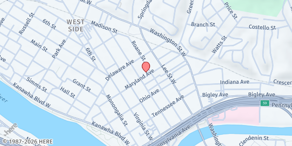 Map showing Canaan UM Food Pantry at 401 ROANE ST, CHARLESTON, WV