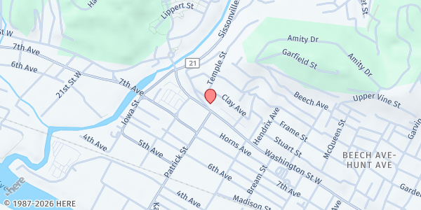 Map showing Harvest Time Church of God at 1704 Washington St., Charleston, WV