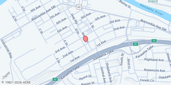 Map showing Heart & Hand Community Services Center - South Charleston at 212 D St, Charleston, WV