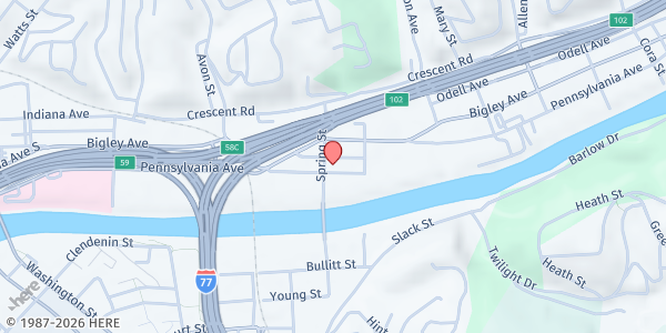 Map showing Hissom Inner City Mission at 1305 Penn Avenue, Charleston, WV