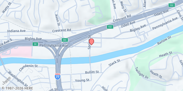 Map showing Hissom Interdenominational Mission at 1301 Pennsylvania Ave, Charleston, WV