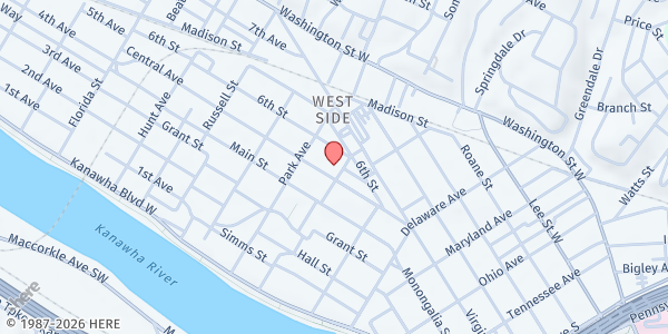 Map showing Manna Meal Community Kitchen at 706 Central Ave, Charleston, WV