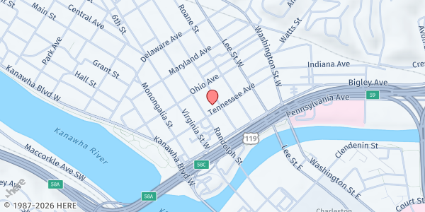 Map showing Salvation Army- Kanawha at 301 Tennessee Ave, Charleston, WV