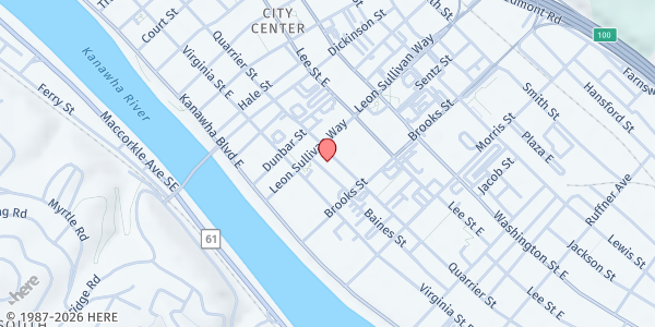 Map showing St. Johns Episcopal Church at 1105 Quarrier Street, Charleston, WV